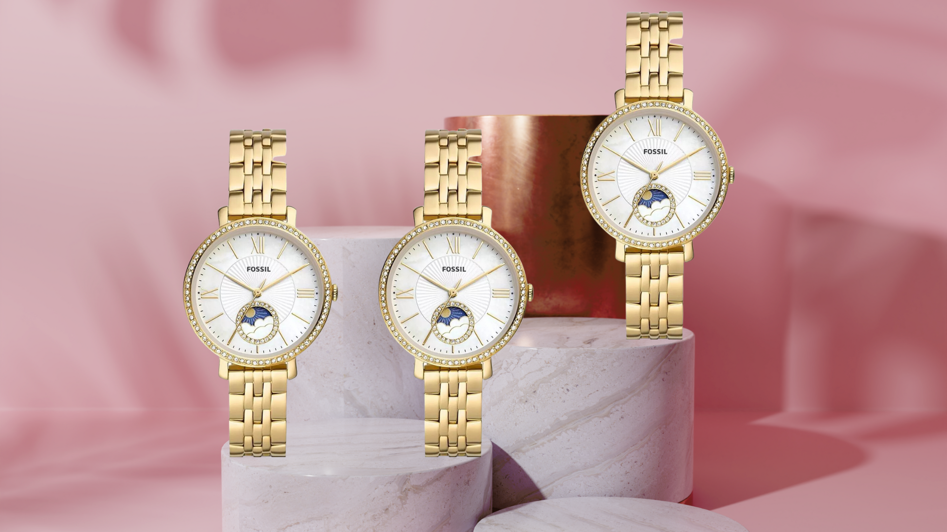 Fossil Jacqueline Gold- Đồng hồ nữ dây kim loại màu vàng thanh lịch