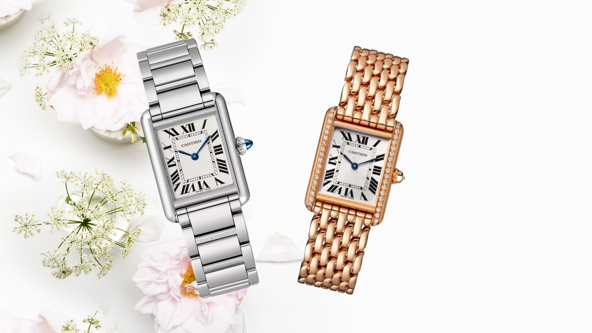 Đồng hồ nữ mặt chữ nhật dây kim loại Cartier Tank